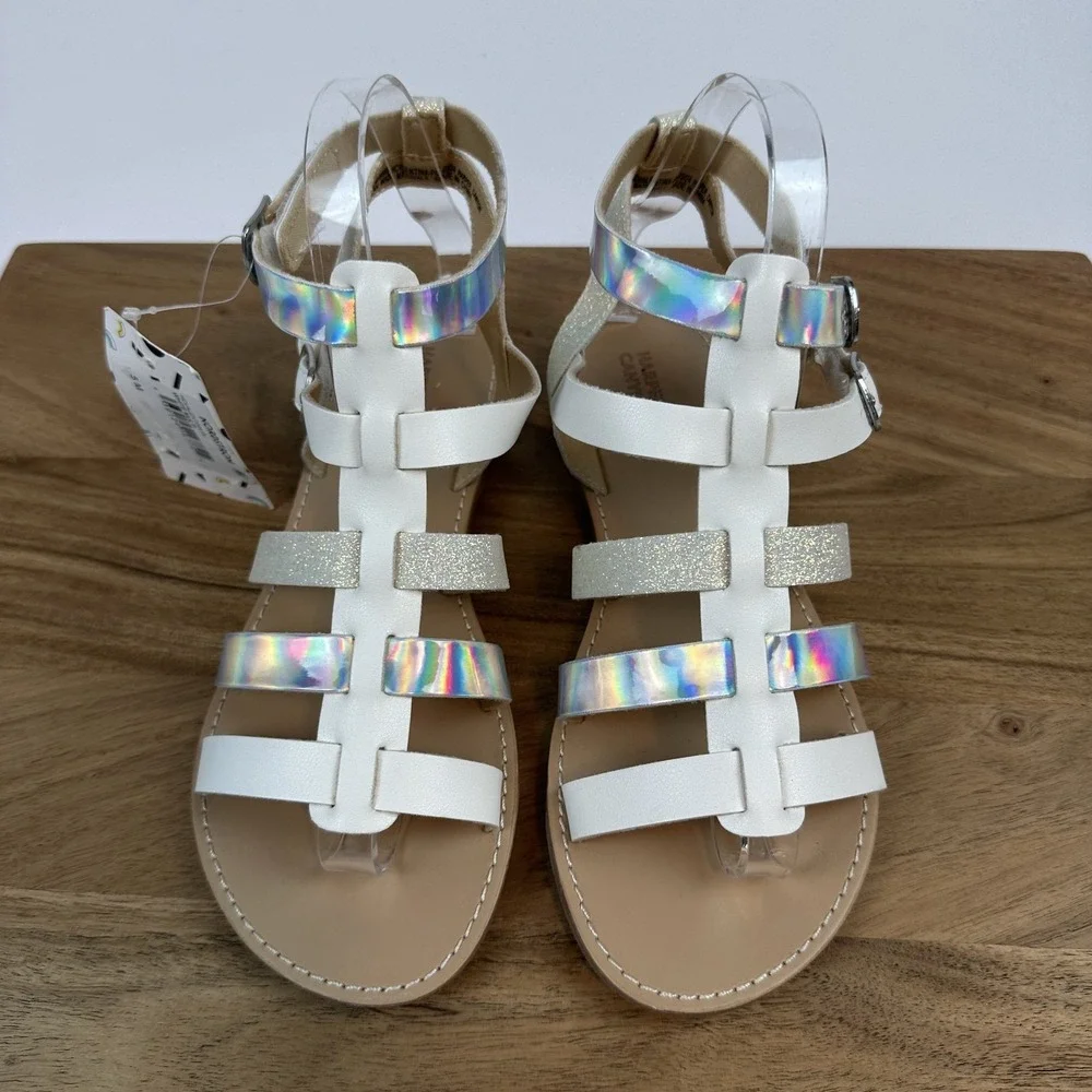 New Harper Canyon Valentina White Sparkle Holographic Gladiator Sandals Size 5 Y